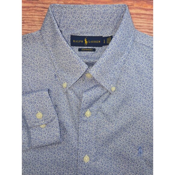 Ralph Lauren Performance Mens Blue Floral Button-Down Shirt Large - Picture 4 of 8